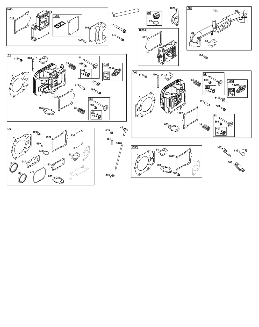 Cylinder Head Group Diagram and Parts List for 613777-0014-J1 400000 - 699999 Briggs and Stratton Engine